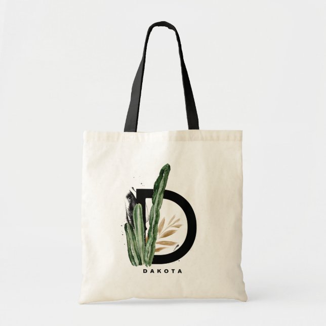 Bolso De Tela Monograma de la letra D | Cactus tropical personal (Frente)