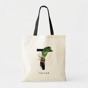 Bolso De Tela Monograma de la letra T   Bridesmaid de hojas trop
