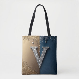 Bolso De Tela Monograma de la letra V con diamantes perlas