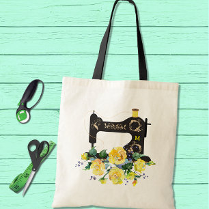 Bolso De Tela Monograma de la máquina de coser de cosecha amaril