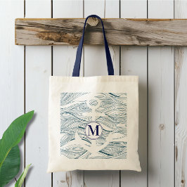 Bolso De Tela Monograma de la marina náutica y el ancla blanca