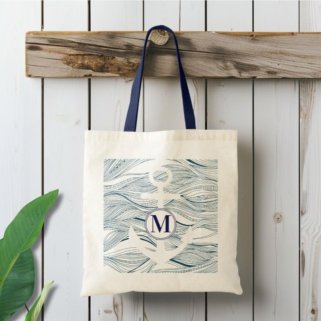 Bolso De Tela Monograma de la marina náutica y el ancla blanca (Subido por el creador)