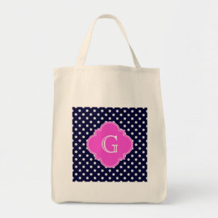 Bolso De Tela Monograma de la Marina Whats Polka Dots Hot Pink Q