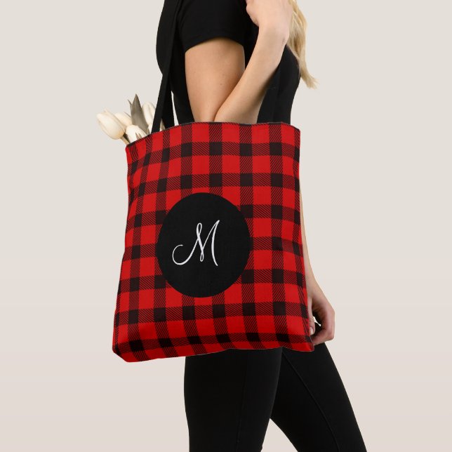 Bolso De Tela Monograma de la placa negra roja de búfalo de moda (Detalle)