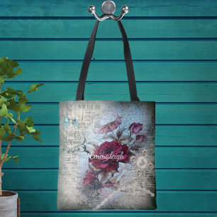 Bolso De Tela Monograma de la Rosa victoriana Ephemera