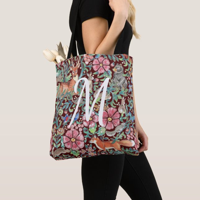 Bolso De Tela Monograma de la Selva de Agua Floral de Borgoña (Detalle)