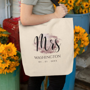 Bolso De Tela Monograma de la Sra. Elegant Script Rosa Gold Boda
