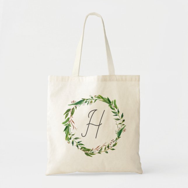 Bolso De Tela Monograma de la Wreath de Boho Laurel Botánico (Frente)