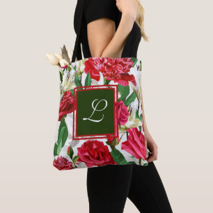 Bolso De Tela Monograma de las flores de color de color rojo bla
