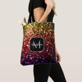 Bolso De Tela Monograma de lentejuelas amarillas rojas y moradas