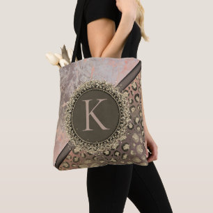 Bolso De Tela Monograma de leopardo Purpurinoso de mármol Dusky
