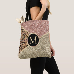 Bolso De Tela Monograma de leopardo Rosa dorado a rayas