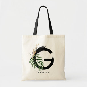 Bolso De Tela Monograma de letra G   Personalizado con hojas tro