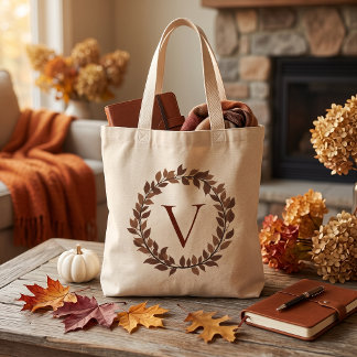 Bolso De Tela Monograma de letra inicial de hoja de otoño Diseño