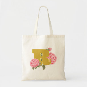 Bolso De Tela Monograma de Letra Inicial Rosa Floral Nombre de P
