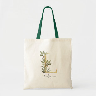 Bolso De Tela Monograma de letra "L" en oro con vegetación orgán