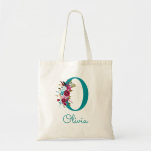 Bolso De Tela Monograma de letra O con fuente floral en color tu
