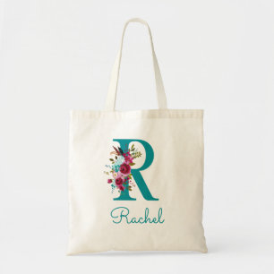 Bolso De Tela Monograma de letra R con fuente floral en color tu