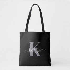 Bolso De Tela Monograma de letra script gris negro moderno