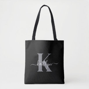 Bolso De Tela Monograma de letra script gris negro moderno