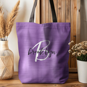 Bolso De Tela Monograma de letra script negra y blanca sobre met