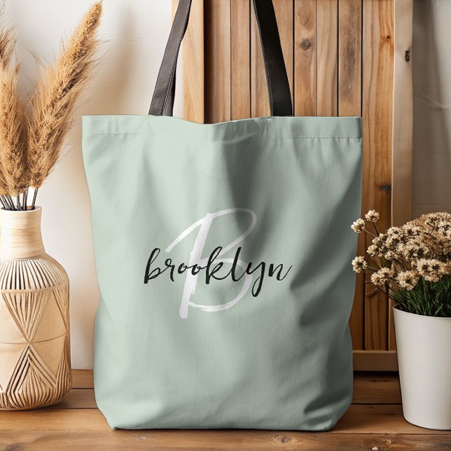 Bolso De Tela Monograma de letra script verde grisáceo de moda b (Subido por el creador)