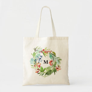 Bolso De Tela Monograma de los Navidades Winterberry Holly y Jun