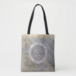 Bolso De Tela Monograma de Lotus Mandala, Purpurina Silver Gold