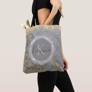 Bolso De Tela Monograma de Lotus Mandala, Purpurina Silver Gold