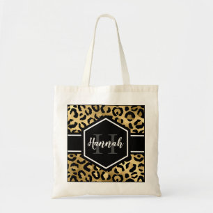 Bolso De Tela Monograma de lugares de leopardo negro dorado