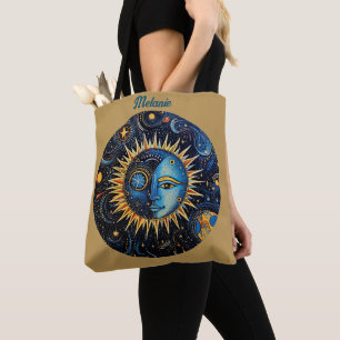 Bolso De Tela Monograma de luna de sol celeste Minimalista moder