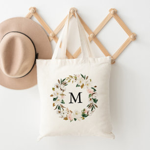 Bolso De Tela Monograma de Magnolias Blancas y Floral Rosa Elega