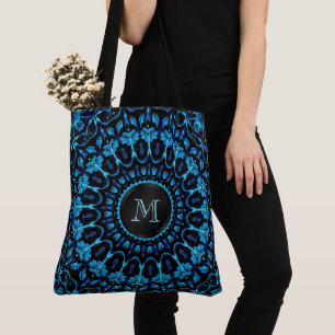 Bolso De Tela Monograma de Mandala Floral Azul