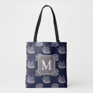 Bolso De Tela Monograma de máquina de escribir con vinagre azul