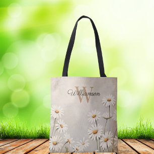 Bolso De Tela Monograma de margarita rústica