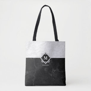 Bolso De Tela Monograma de mármol blanco y negro