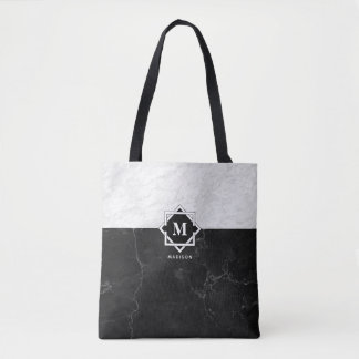 Bolso De Tela Monograma de mármol blanco y negro