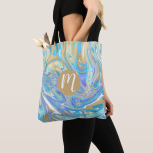 Bolso De Tela Monograma de mármol líquido de oro y Aqua de Perla