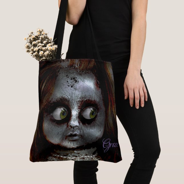 Bolso De Tela Monograma de miedo a Doll Scary Halloween (Detalle)