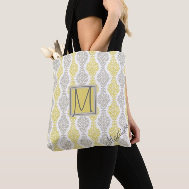 Bolso De Tela Monograma de moda amarillo y gris (Detalle)
