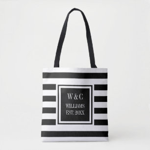 Bolso De Tela Monograma de moda con rayas negras y blancas