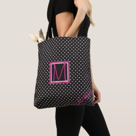 Bolso De Tela Monograma de moda de Punto de Polka Negro y Rosa