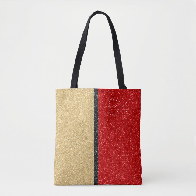 Bolso De Tela Monograma de Moda de Purpurina negro rojo dorado p (Anverso)