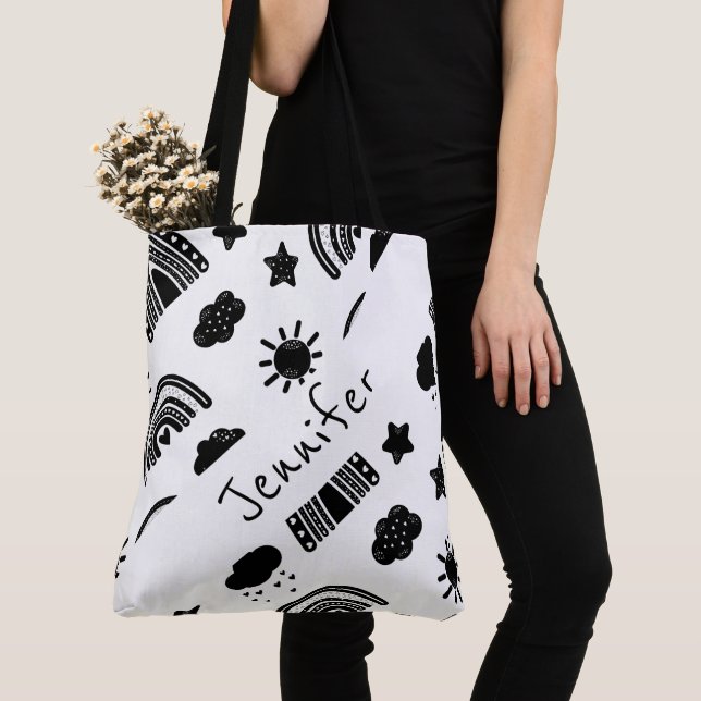 Bolso De Tela Monograma de moda en arcoiris blanco moderno (Detalle)