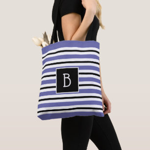 Bolso De Tela Monograma de moda Periwinkle azul negro raya