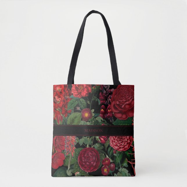 Bolso De Tela Monograma de Moody Florals Black & Burgundy (Anverso)