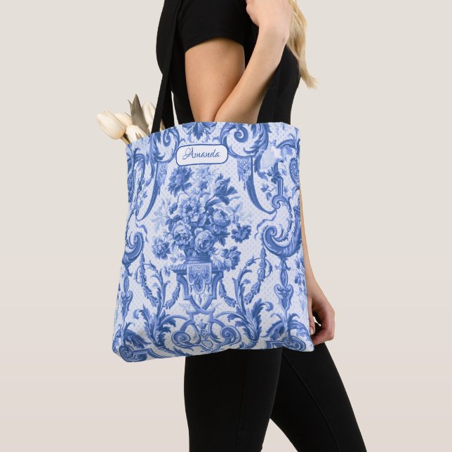 Bolso De Tela Monograma de mosaico azul de moda de cosecha (Detalle)