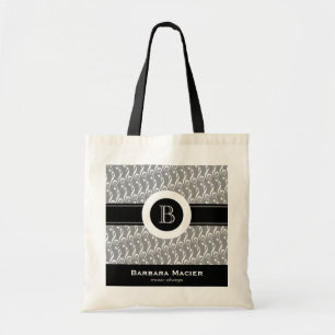 Bolso De Tela monograma de música en blanco/negro personalizable