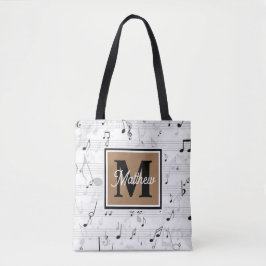 Bolso De Tela Monograma de música en blanco y negro