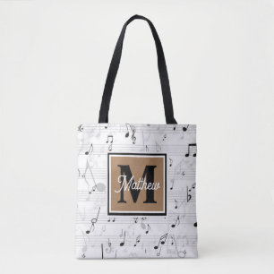 Bolso De Tela Monograma de música en blanco y negro